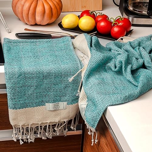 Miniatura 6 de Juego de 2 toallas de mano, 18 x 30 pulgadas, algodón turco, toalla de mano turca en espiga para baño, cocina, invitados, cara, cabello, té, paño de