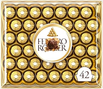 Ferraro Rocherr Pralines, Chocolate Gifts, Father's Day Gift, Large Chocolate Box Covered in Milk Chocolate and Nuts, Box of 42 525g