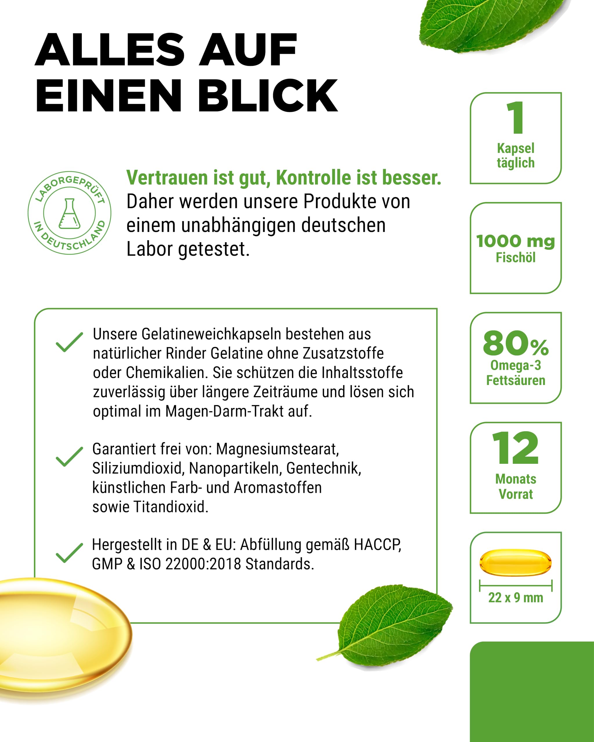 vit4ever Premium Omega 3-80% Omega-3-Fettsäuren - 365 Kapseln | 1000 mg Fischöl mit 400 mg EPA & 300 mg DHA - Triglycerid-Form - aufwendig gereinigt - nachhaltig - Laborgeprüft