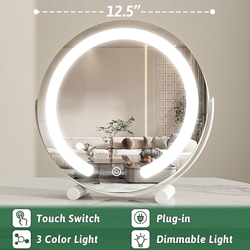 Miniatura 6 de Espejo de tocador con luces, espejo de maquillaje iluminado de 12 pulgadas, espejo de maquillaje LED con luces para mesa de dormitorio, control