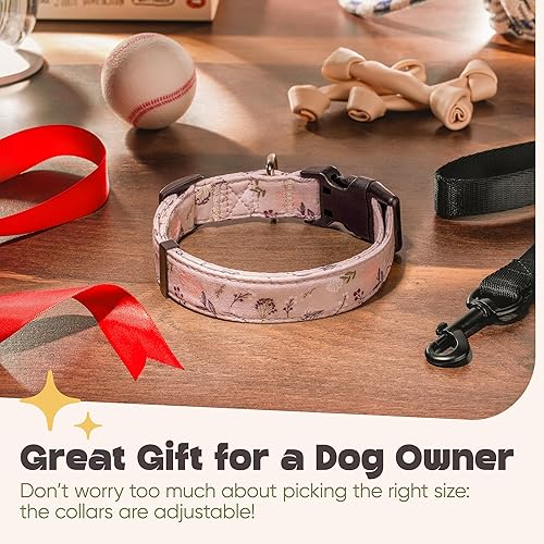 Miniatura 6 de Collar de perro para perros medianos y grandes, patrón acolchado de algodón con flores en collares de larga duración, ajustables, fuertes y