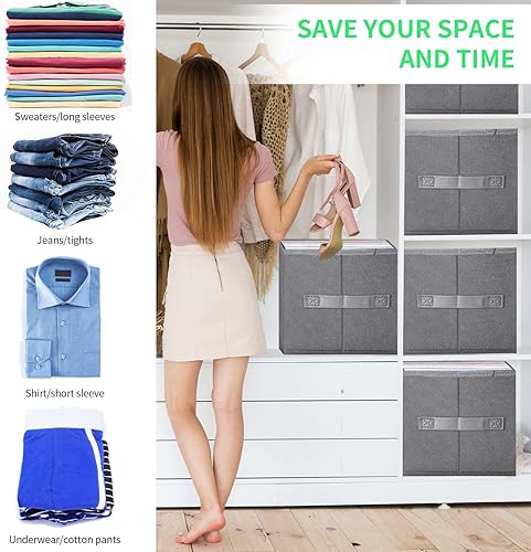 Miniatura 5 de Organizador de jeans para armario, organizador de ropa plegable con asa, organizador de ropa apilable con 7 rejillas para leggings, suéter, jeans,