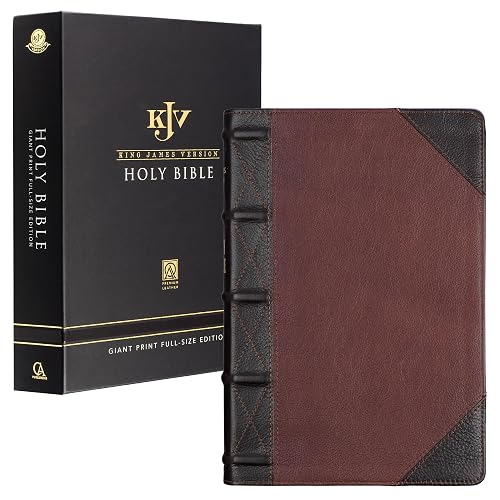 KJV Holy Bible, Giant Print Full-size Premium Full Grain Leather Red Letter Edition - Thumb Index &amp; Ribbon Marker, King James Version, Espresso/Saddle Tan (KJV Full Size GP Editions)