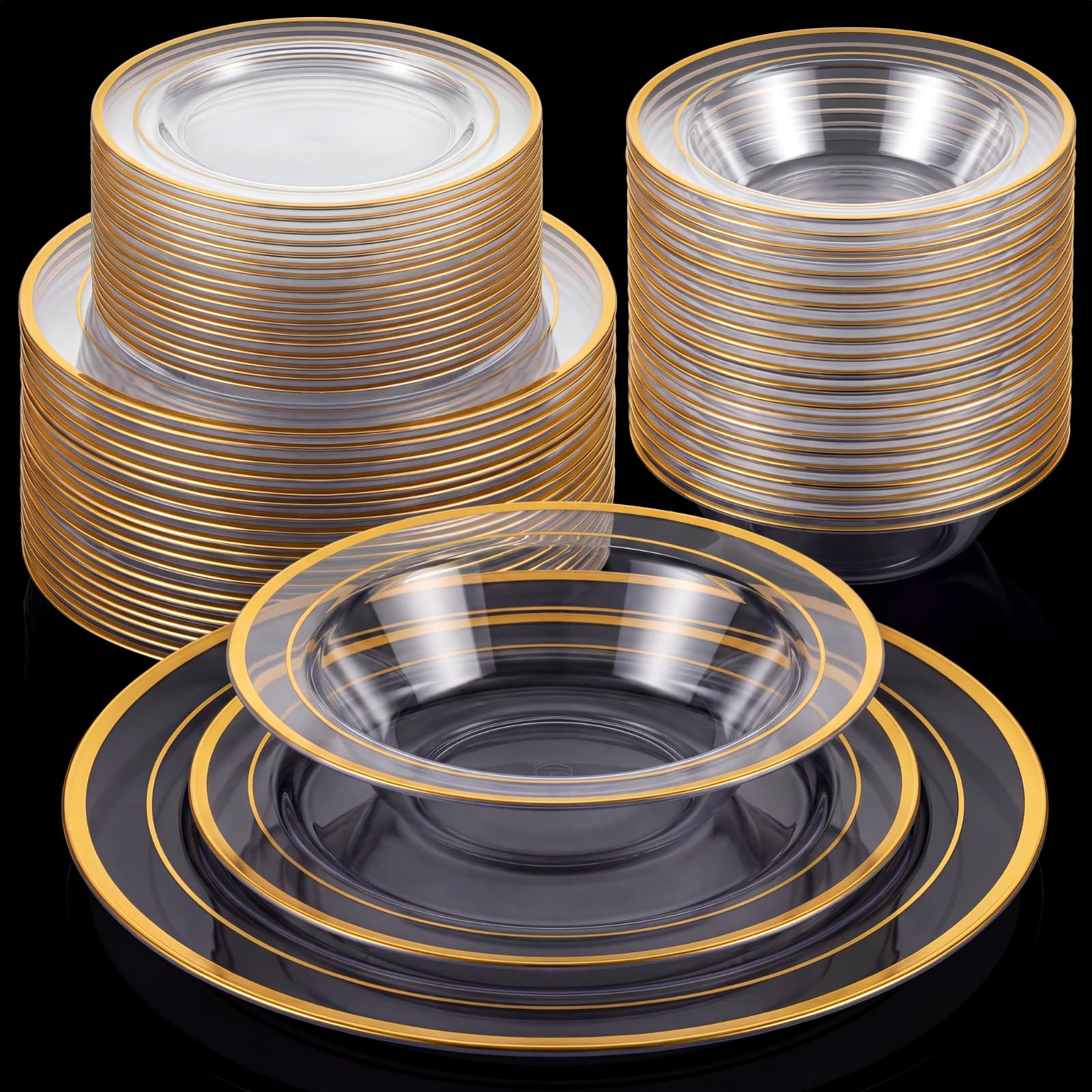 Havawish 150 Piece White & Gold Plates & Bowls -11