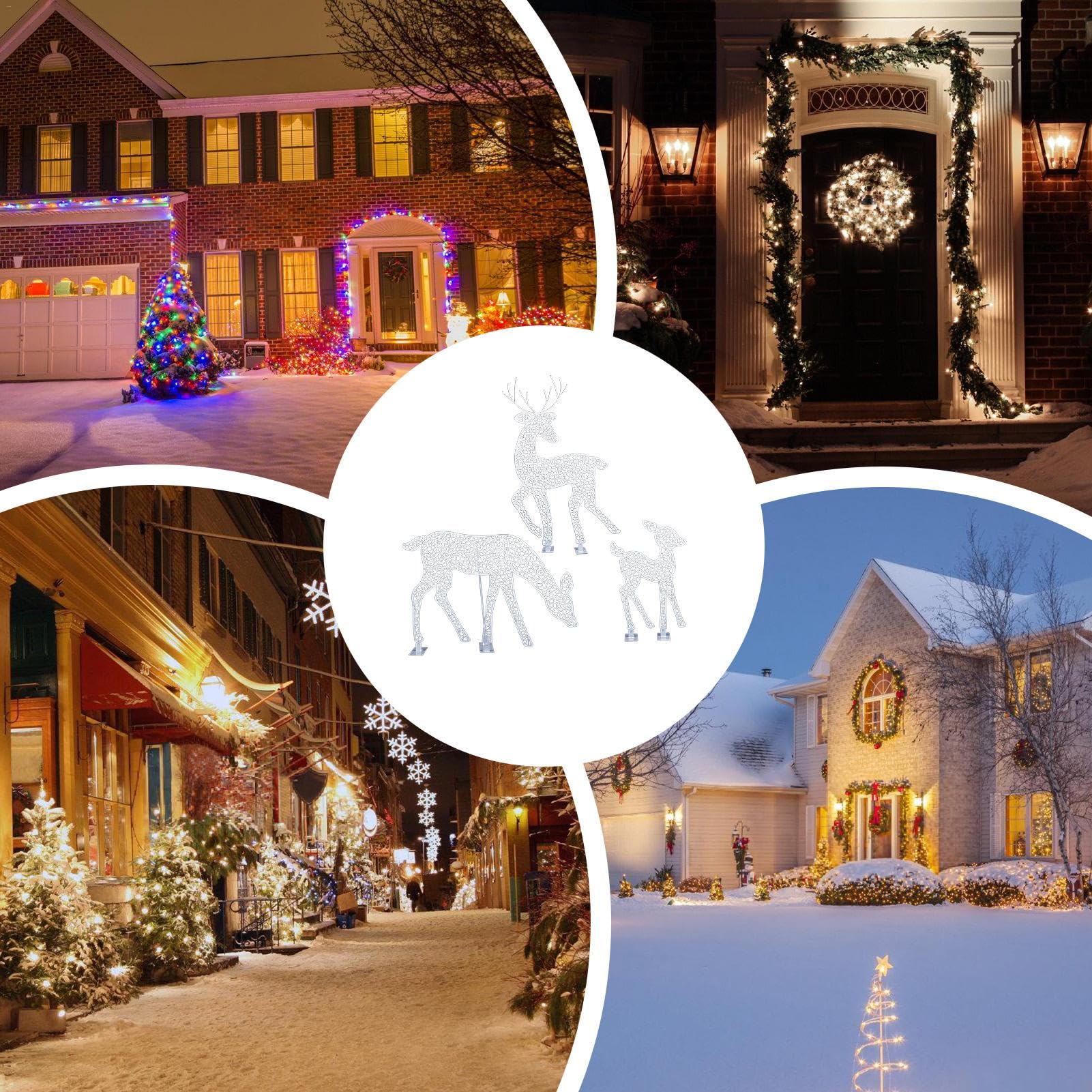 Paquete de 3 Decoraciones navideñas de Reno con luz Solar, Adorno de Alce de pie para Exteriores con Luces para Patio, césped, jardín, Resistente al Agua