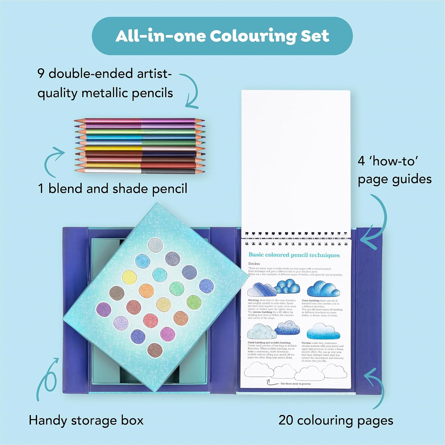 Tiger Tribe Metallic Pencil Art Set - Kids & Tweens Activity for Learning Coloring Techniques | Includes 20 Colors