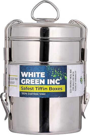 Stainless steel Lunch Box For Kids, Toddlers & Adults, Indian Tiffin Bento Box - Three Compartment Food Storage Containers For Work/School/Office/Camping, Dishwasher safe 3 Tier