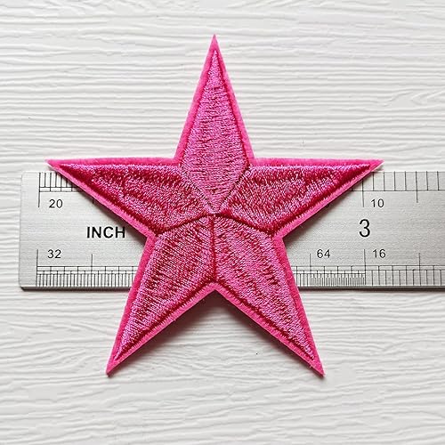 Miniatura 2 de 5 parches para planchar con estrella rosa rosa, parches bordados para ropa, chaquetas, sombreros, mochilas, jeans (3.2 pulgadas)