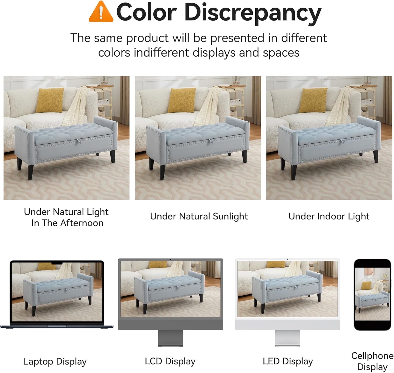 47" Velvet Storage Bench, Upholstered Bed Bench with Storage, End of Bed Ottoman with Wooden Legs,Bedside Storage Bench for Bedroom, Living Room, or Entryway, Blue Grey