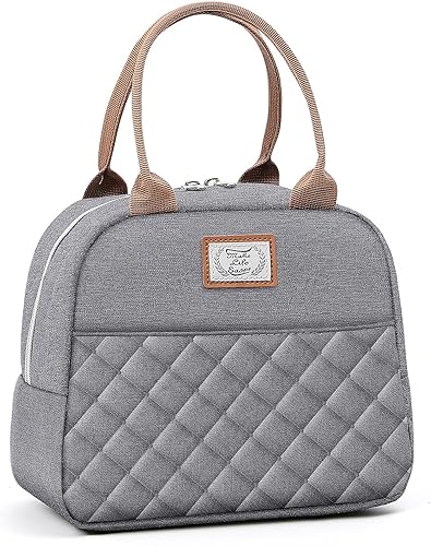 Lekesky Lonchera para mujer, lonchera aislada, bonita bolsa de almuerzo a prueba de fugas para el trabajo de adultos, color gris