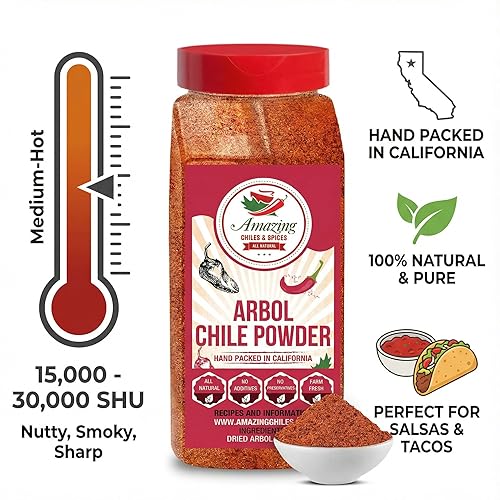 Vista 3 de Chile de Arbol - Chile rojo seco en polvo, 1 libra (16 onzas), pimientos molidos para auténtica cocina mexicana por Amazing Chiles & Spices