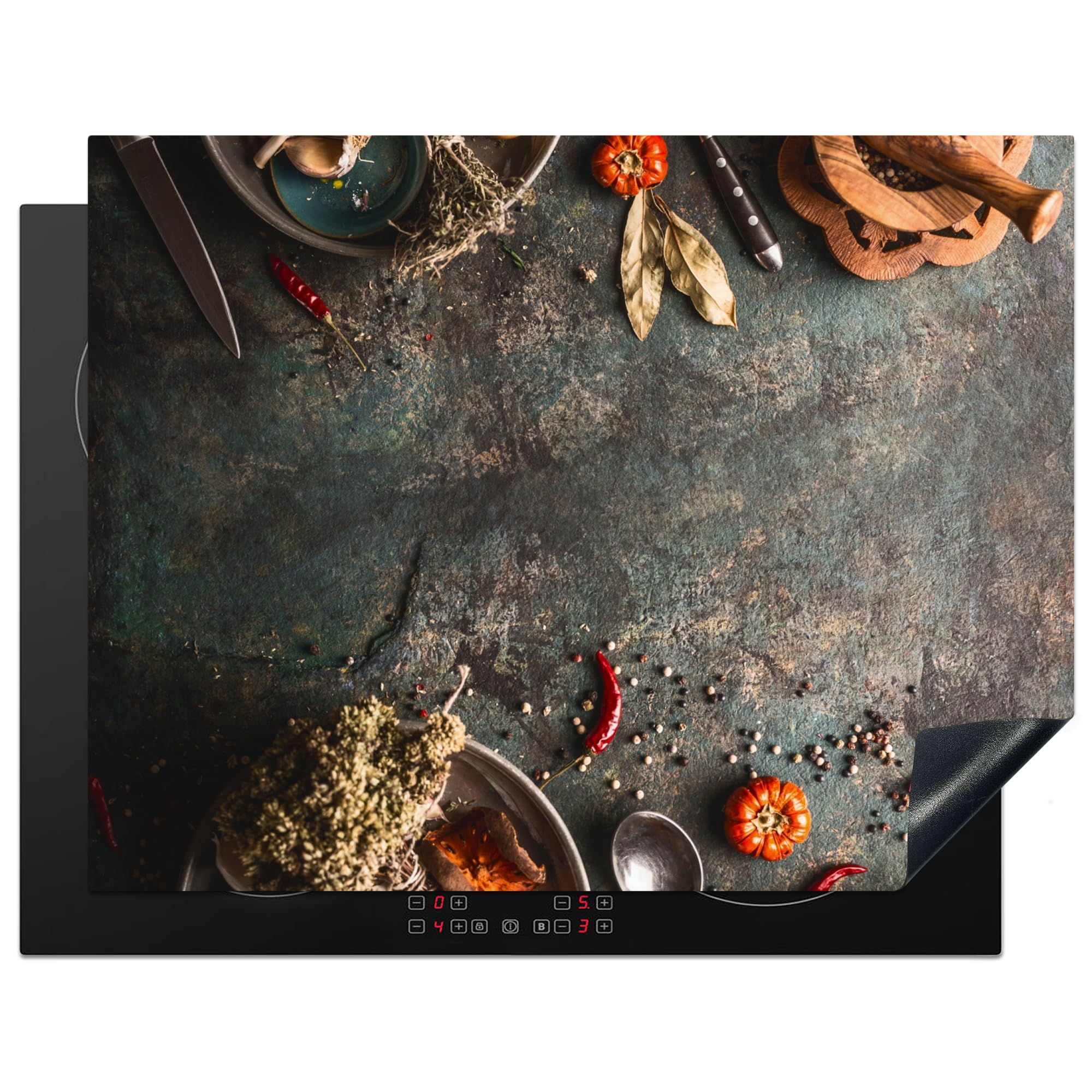 KitchenYeah© Induction Hob Protector Mat 23.2"x30.3" / 77x59 cm Cooker Top Protectors Cover Ceramic Covers Electric Hobs Vinyl Marble - Vegetable - Autumn - Pumpkin - Rustic - Herbs