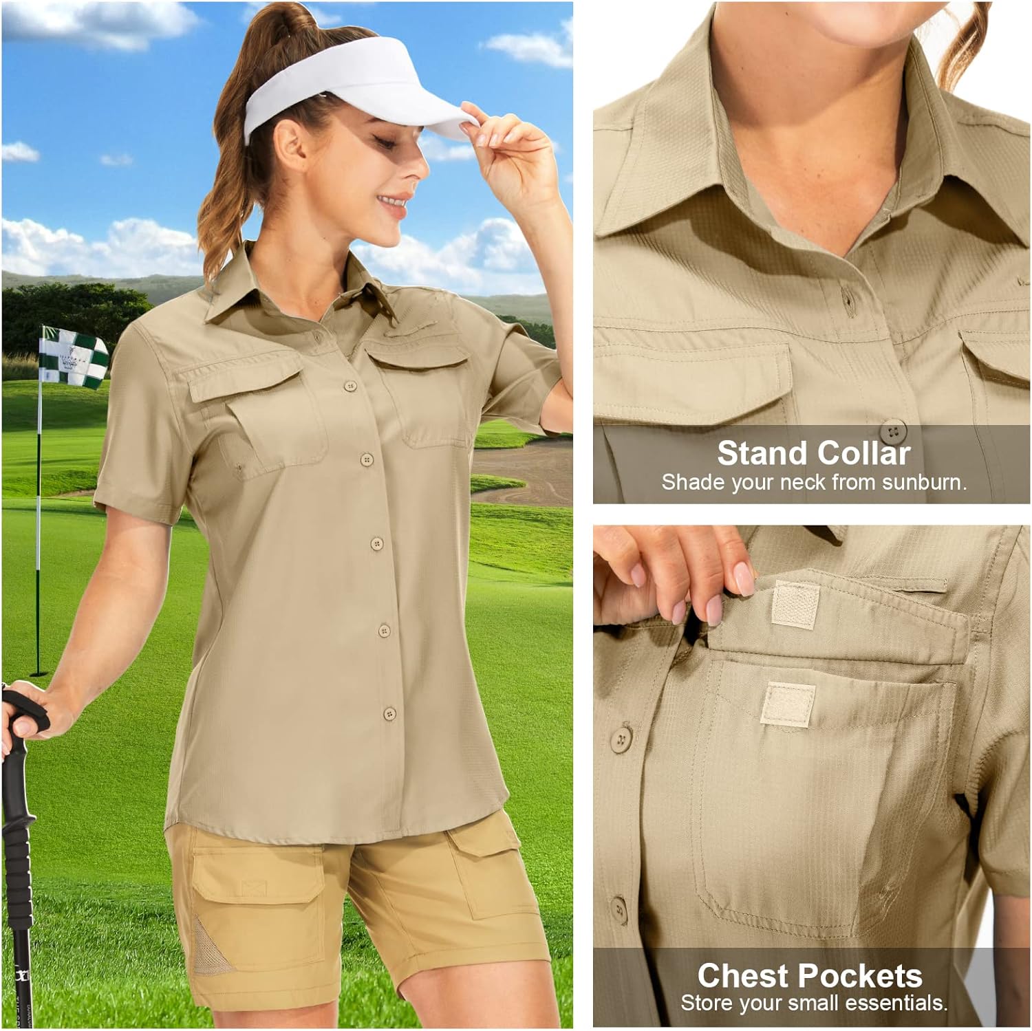 Women's Button Down Shirts UPF 50+ Short Sleeve Sun Protection Shirts Stretch Quick Dry Shirt for Fishing, Hiking, Travel - Image 2