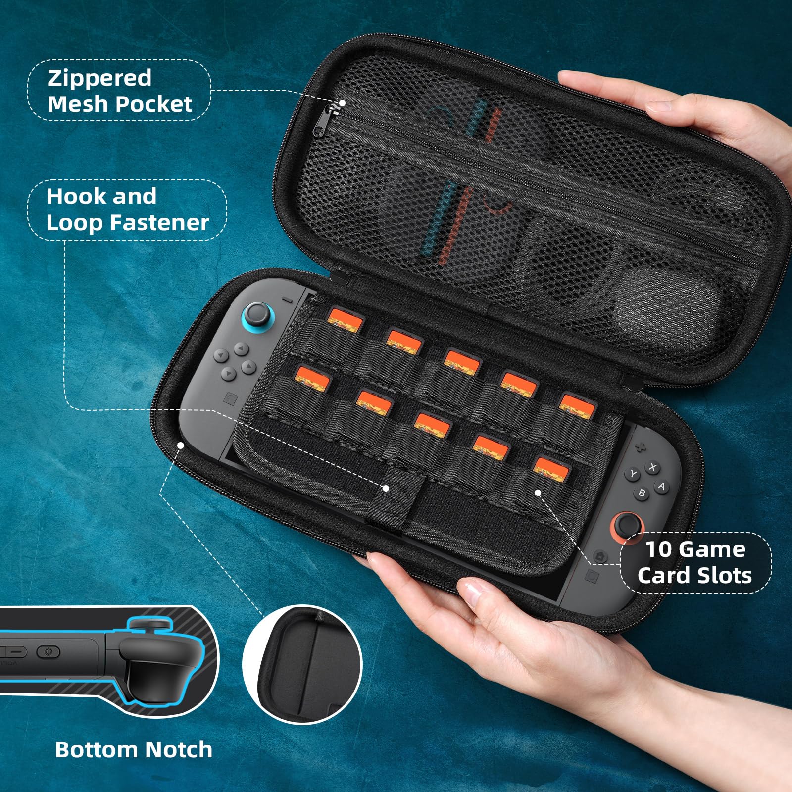 TiMOVO Carrying Case for Nintendo Switch 2 2025, Large Capacity Protective Hard Shell Portable Travel Case Pouch for Switch 2, with 10 Game Card Slots and Pockets for Console & Accessories, Blue+Red