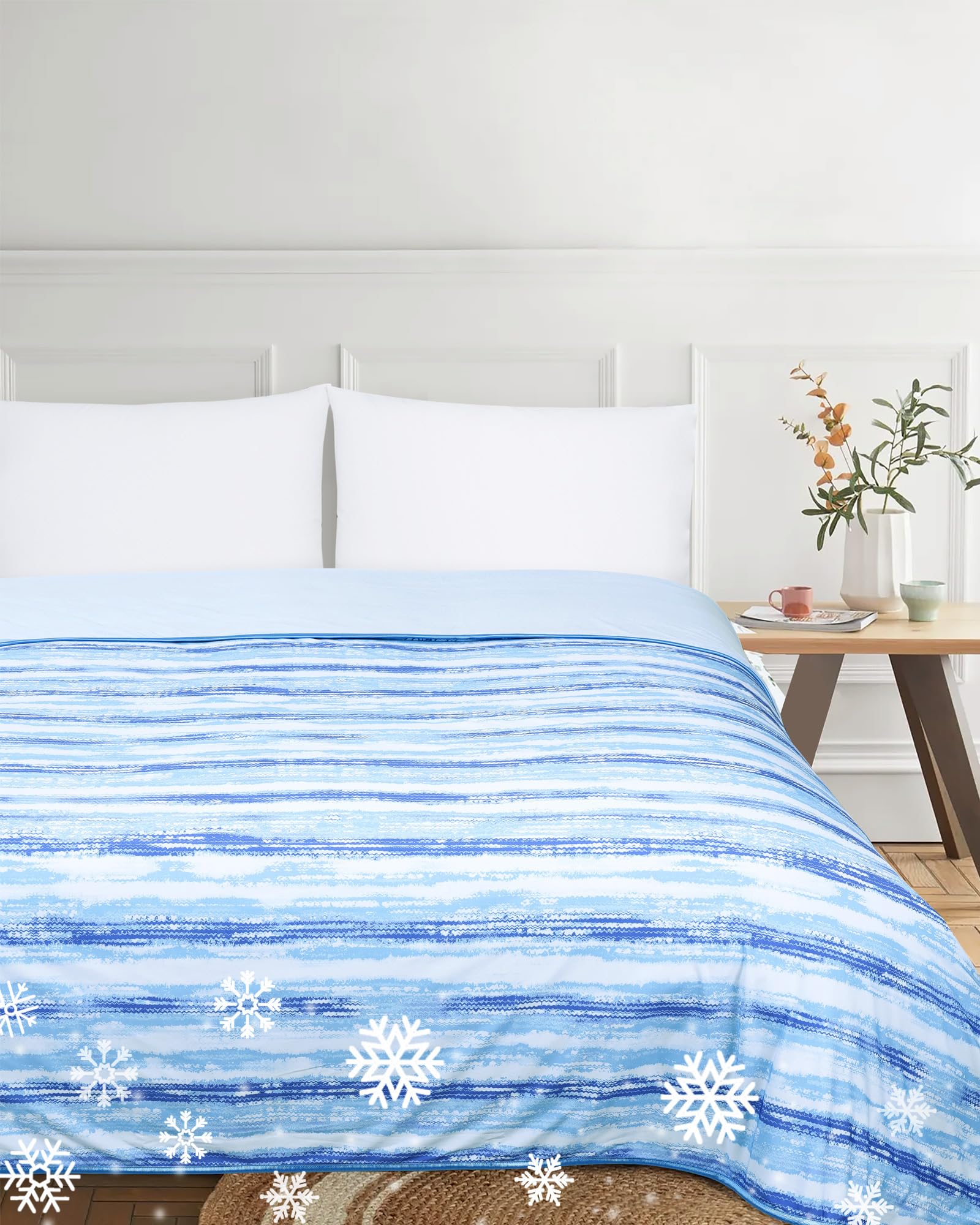 Chlophy Kühldecke für Nachtschweiß, Sommerdecke, Heißschläfer für Nachtschlafen, Bambus, großes Kingsize-Bett, hellblau, batikgefärbte Streifen, kühl, japanische Arc-Chill, Q-MAX>0,5, Hitzewallungen