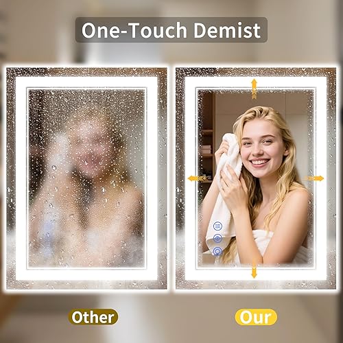 Miniatura 5 de Espejo de baño LED de 24 x 32 pulgadas con luces, antiniebla, retroiluminado + luz frontal, regulable, espejo de tocador LED para pared, espejo de