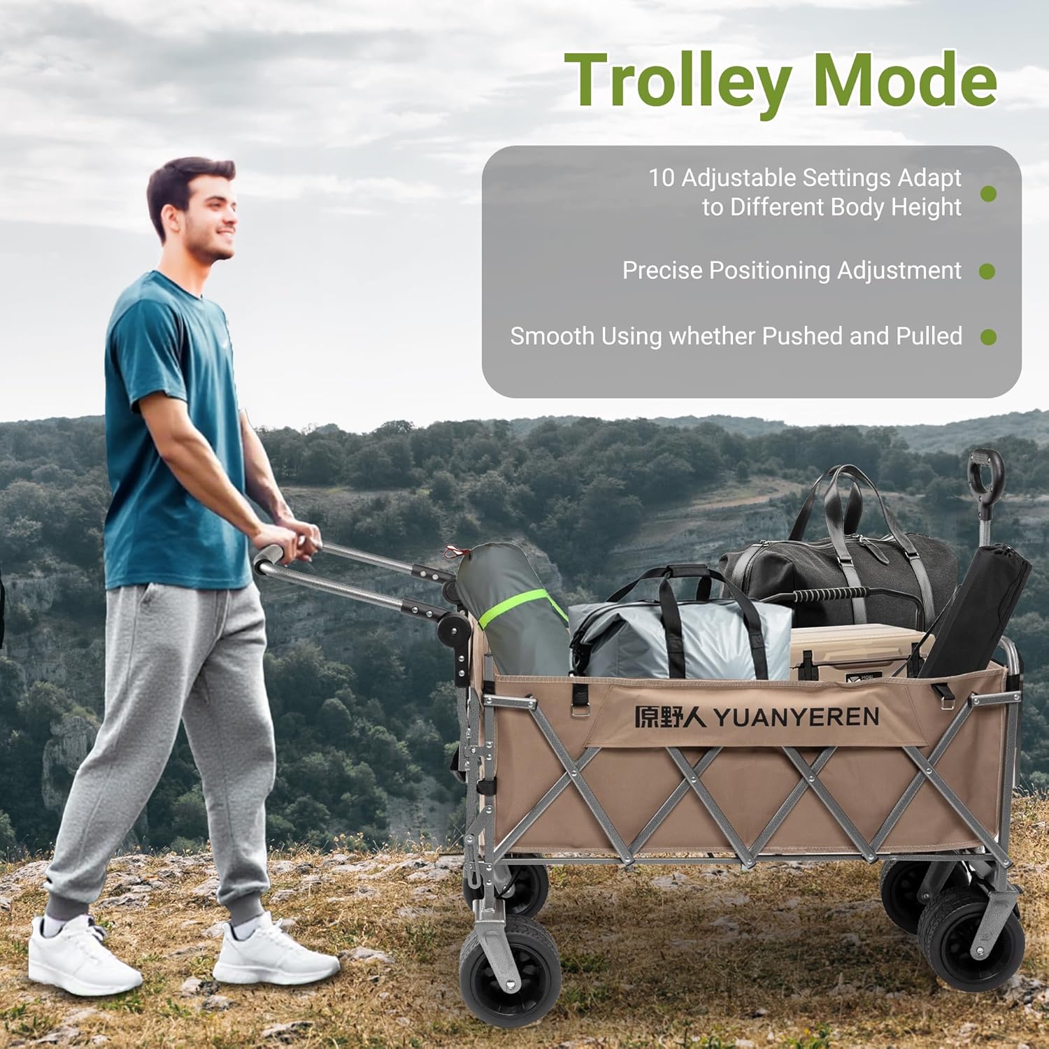 Large Capacity Collapsible Wagon with Opened Tailgate, 500lbs Pulled and Pushed Heavy Duty Folding Wagon Carts, 59" Extra Long Extender Wagons, All-Terrain Big Wheels for Shopping, Sports, Camping