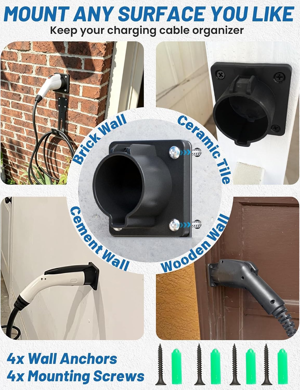 MECMO EV Charger Nozzle Holster Dock for J1772 EV Coupler Connector, Electric Vehicles Car Charging Plug Holder Wall Mount Hanger - Clean Neat Look Mounting for Indoor Outdoor Garage image 4