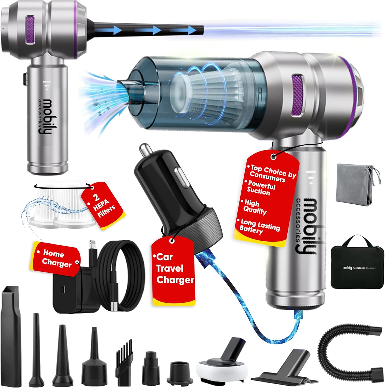 Aspiradora inalámbrica de mano 4 en 1, soplador de aire de alta potencia de 84000 RPM, inflador y mini aspiradora de automóvil para el hogar, la