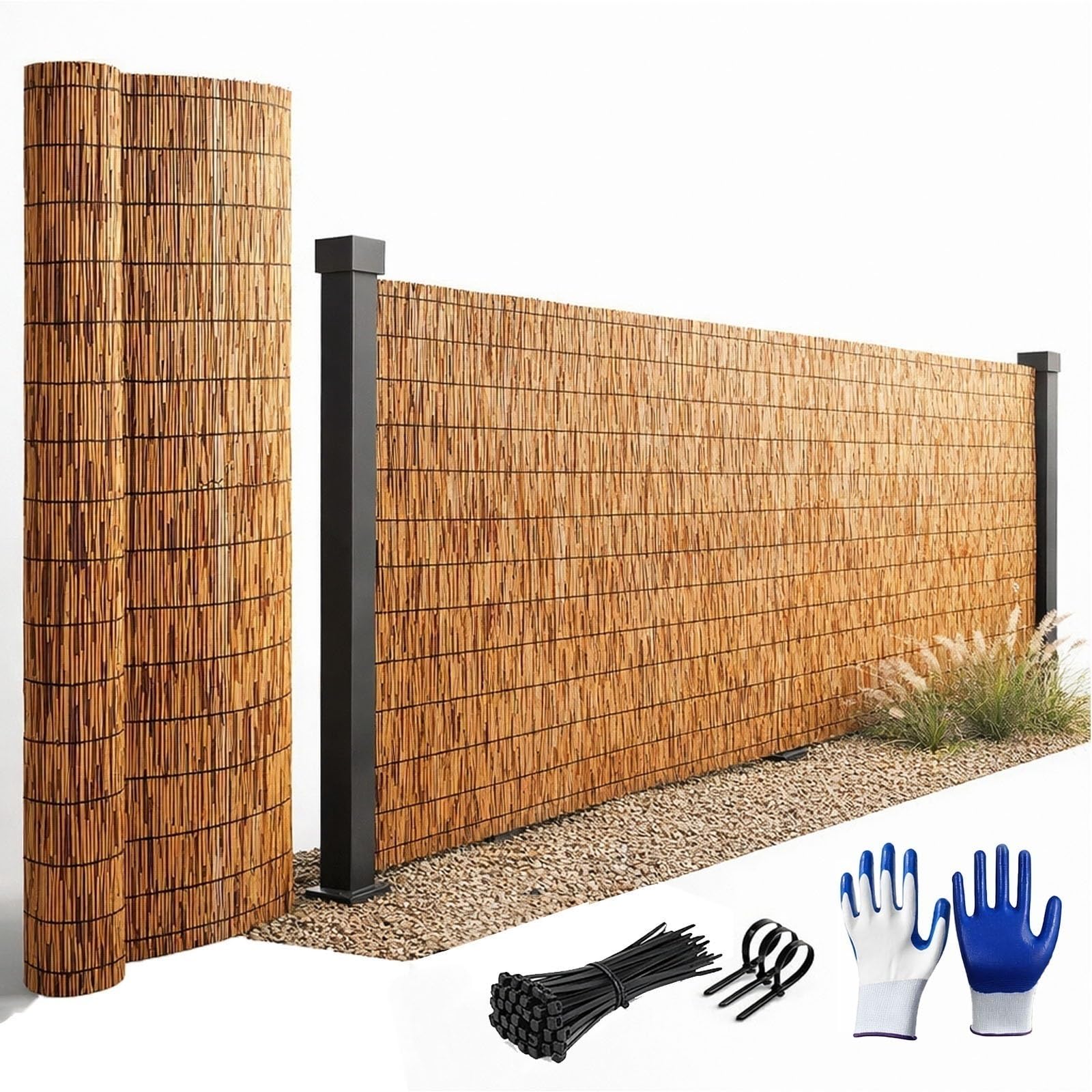 Cañizo Natural de Ocultación para Jardín, Rollo de Valla de Caña Ecológica para Privacidad en Balcón y Terraza Exterior, Pantalla Cortavientos Resistente y Fácil Montaje(H 100 * 300 CM)
