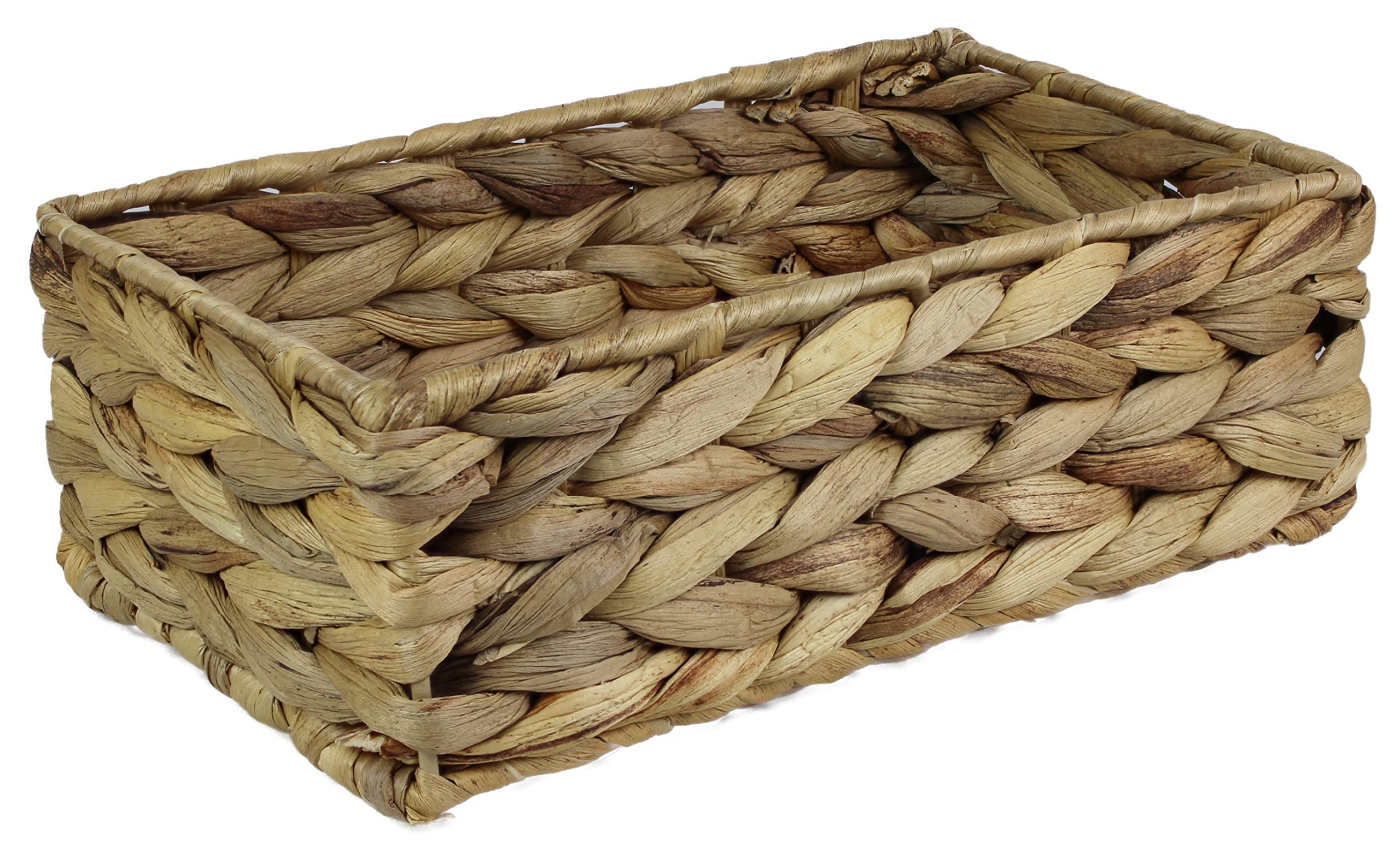 Rectangular Water Hyacinth baskets for storage Natural colour wicker basket shelves open Decorative gift box Small bathroom mini tray makeup bathroom Kitchen organiser (Small 24cm, 1x Basket)