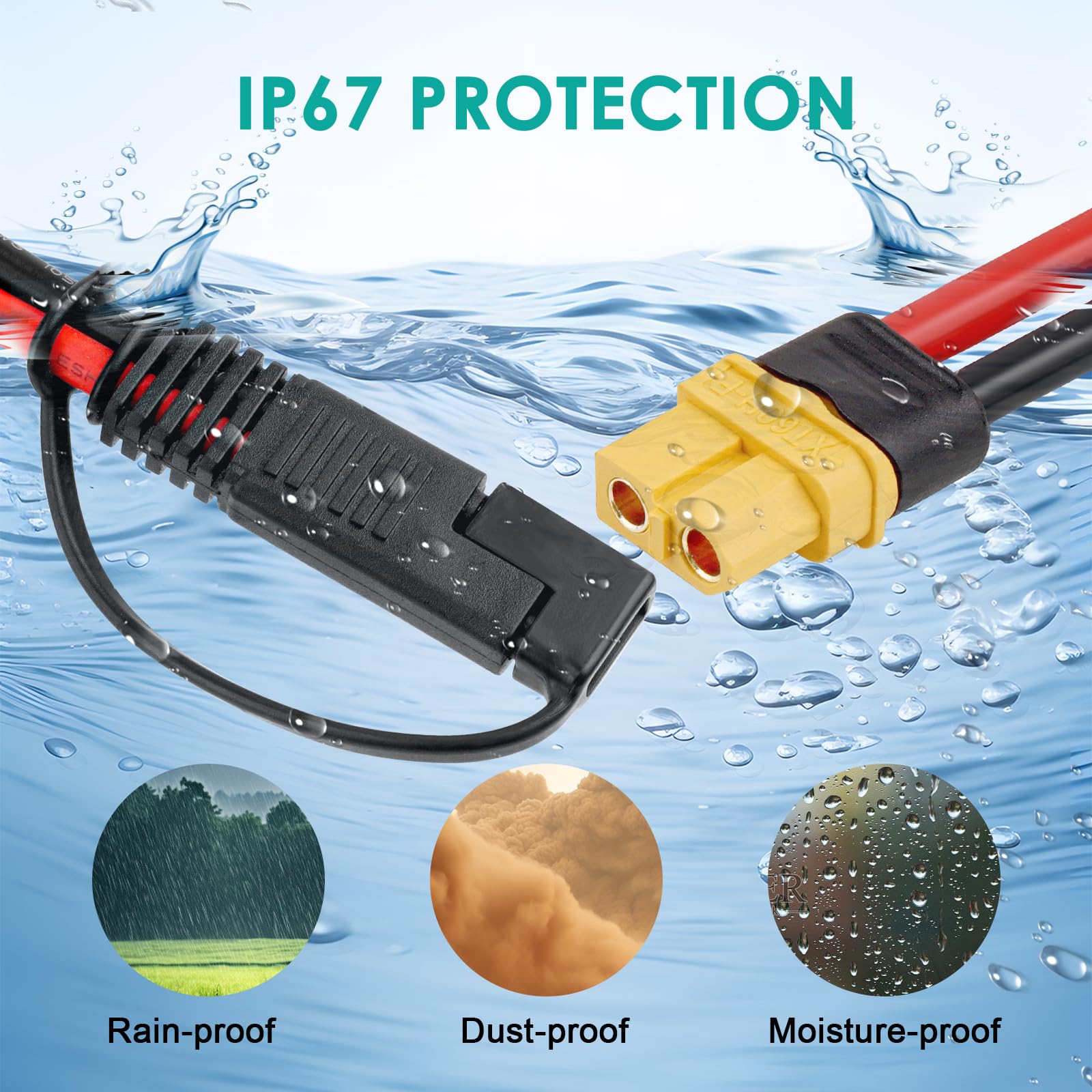 MOOKEERF Cable de extensión de conector SAE a XT60 de 10 AWG, 25 pies, XT60 hembra a SAE con adaptador de polaridad SAE inversa para estación de energía portátil, panel solar, generador solar