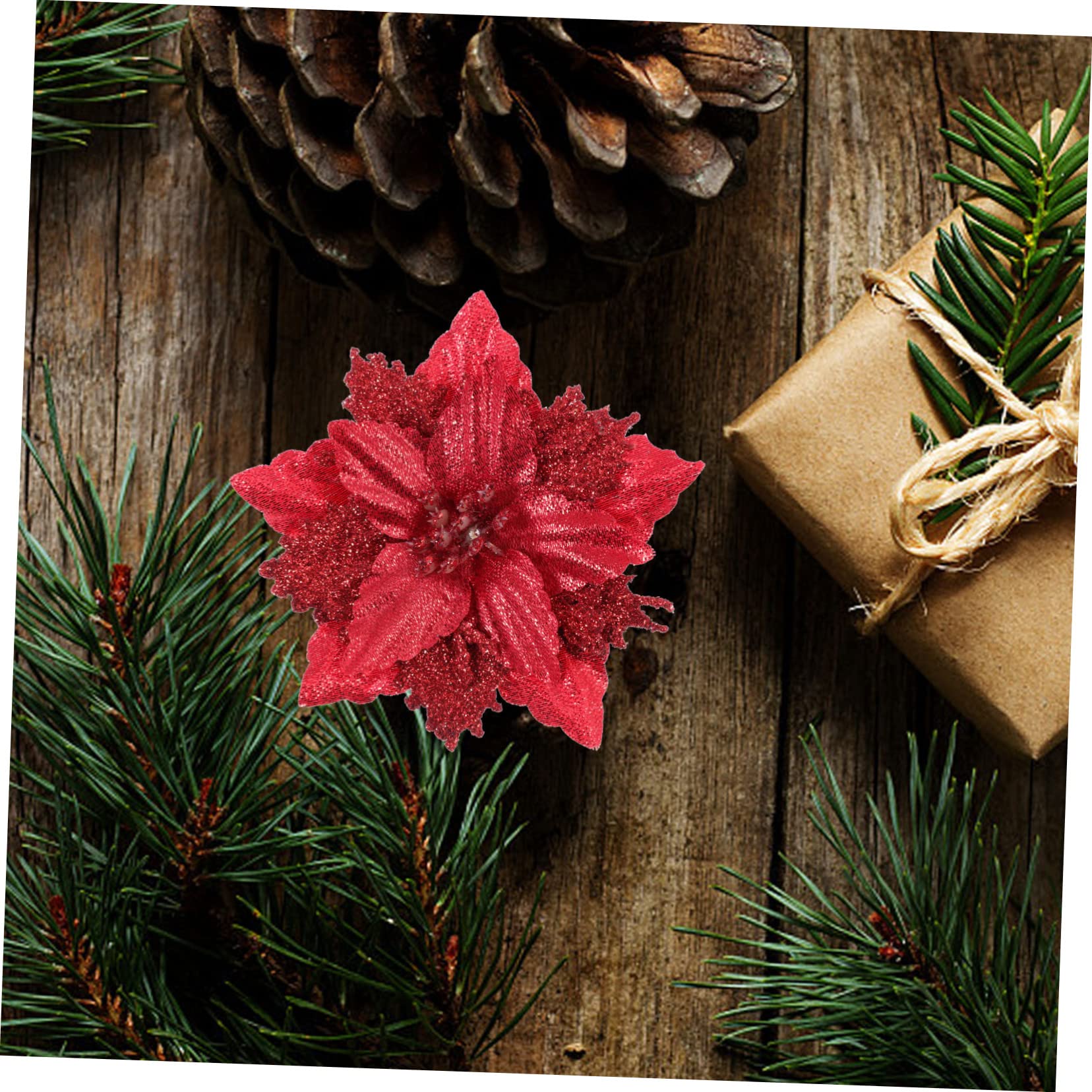 OUNONA 24piezas Flores Artificiales para Decoración De Árbol De Navidad Adornos De Poinsettia Rojos para Fiestas y Celebraciones Accesorios Festivos para Crear Un Navideño Alegre