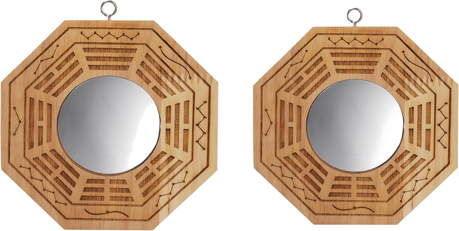 2 Pcs 4 Inch Obsidian Wall-Mounted Mirrors – Feng Shui Decor for Home Elegant Mirrors for Wall Decor, Traditional Feng Shui Protection Mirror to Enhance Luck & Positive Energy for Home & Business
