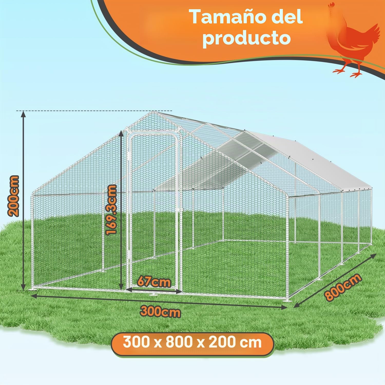 Herrselsam - Jaula para gallinas, jaulas para animales pequeños, XXL gallinero con cercado al aire libre con cerradura de seguridad y lona impermeable de PE, ideal para gallinas y otros animales