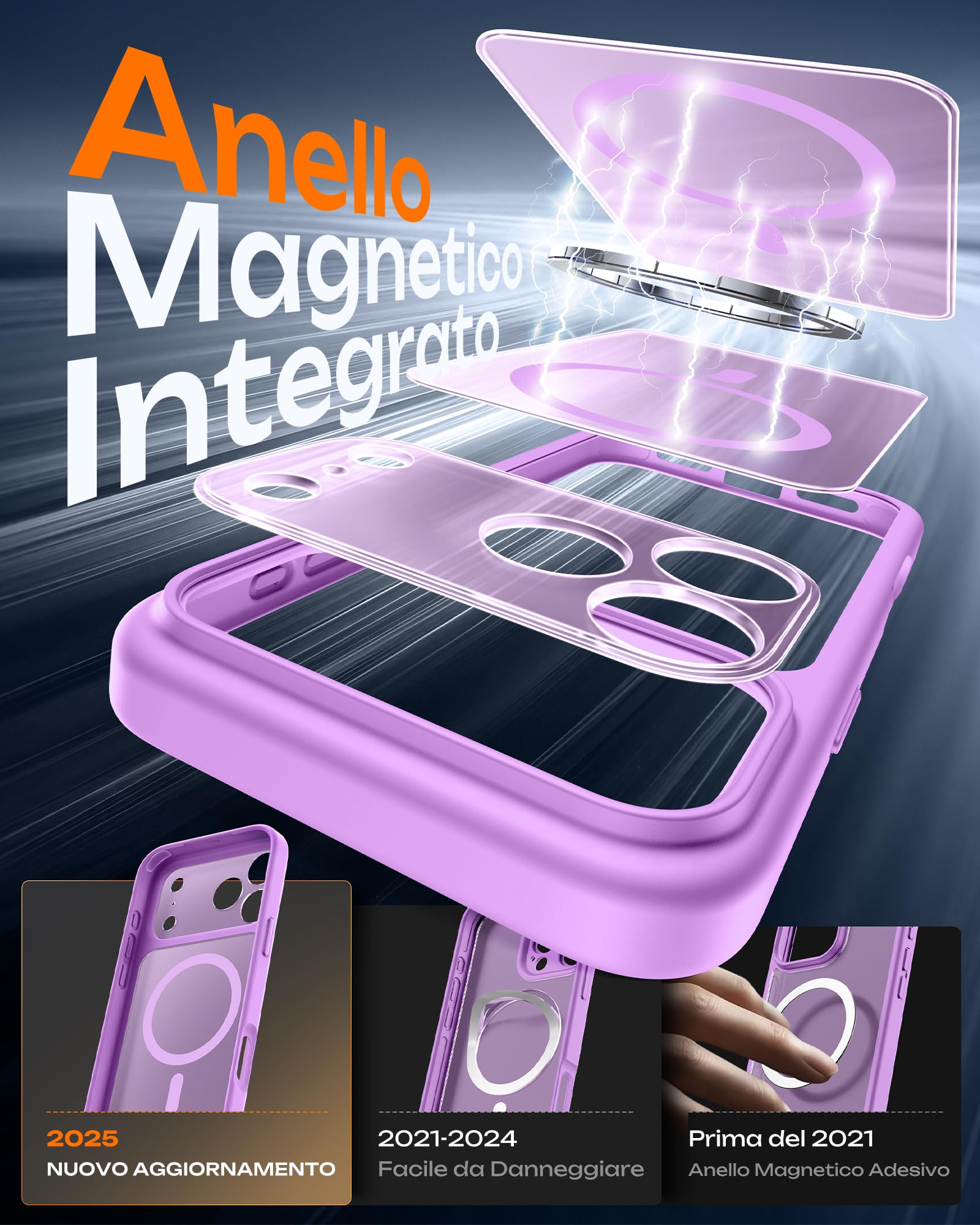 TOCOL Cover Magnetica per iPhone 17 Pro 6,3 Pollic, Compatibile con MagSafe, Anello Magnetico Incorporato, Protezione Fotocamera Integrata, Custodia Antiurto Traslucida Opaca, Viola Chiaro
