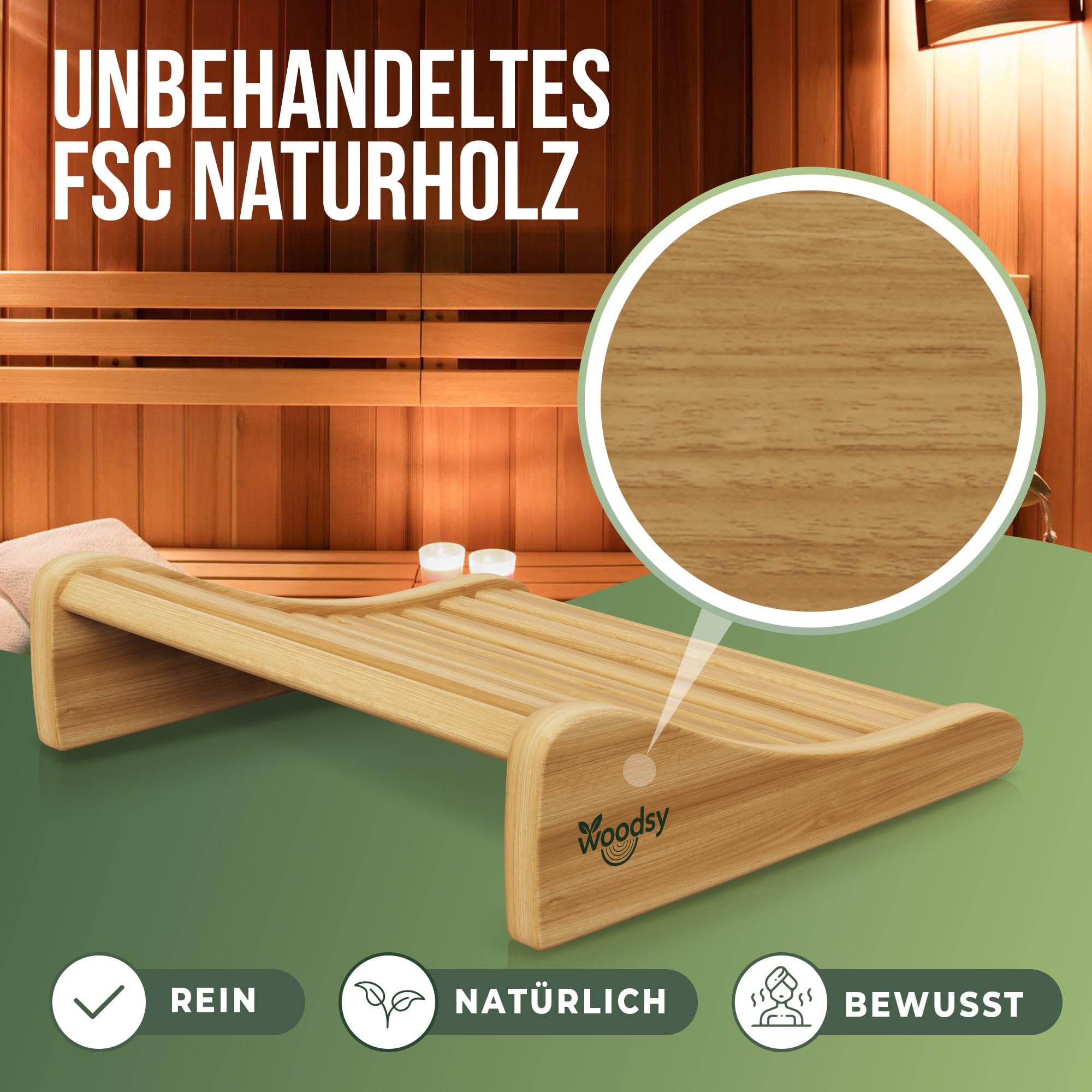 ART COLOR Woodsy Saunakopfstütze aus Holz – Ergonomisches Sauna Zubehör für entspanntes Liegen – Hochwertiges Saunazubehör für maximale Erholung (2X Kopfstütze)