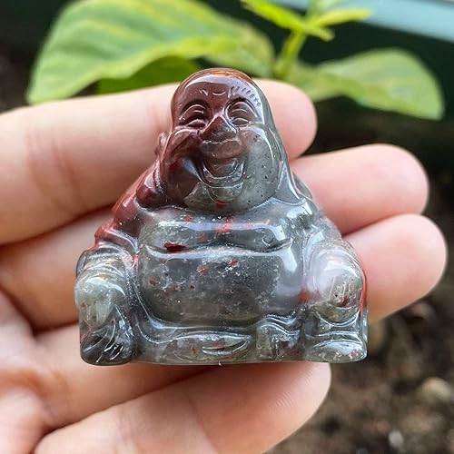 Vista 27 de Estatua de Buda feliz de Maitreya de piedra tallada a mano, escultura de bolsillo de cristal curativo, decoración de 1.5 pulgadas de alto