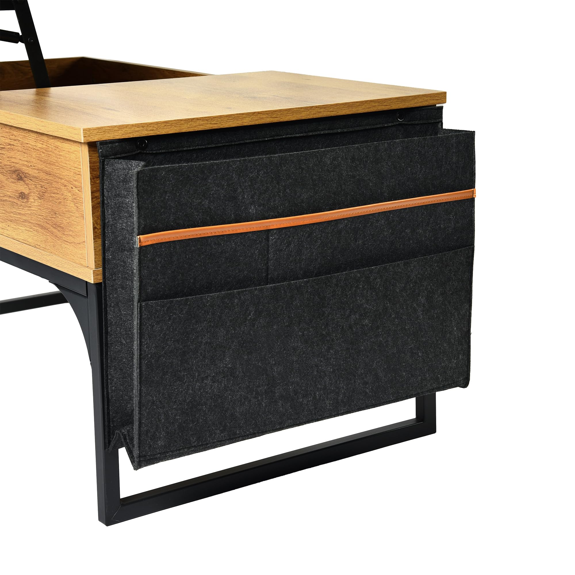 MEUBLE Cosy Mesa de Centro Elevable Mesitas Salón para el café Sofá con Espacio y Bolsillo de Almacenamiento, Estructura de Metal, Estilo Industrial, Marrón Claro, 100x50x45cm