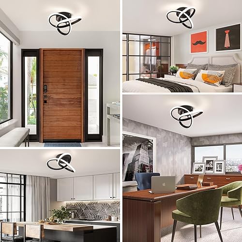 Miniatura 9 de Moderna lámpara LED de techo, luz diurna blanca y negra de 4500 K, lámpara de techo semiempotrada para dormitorio, baño, cocina, balcón, lavandería,