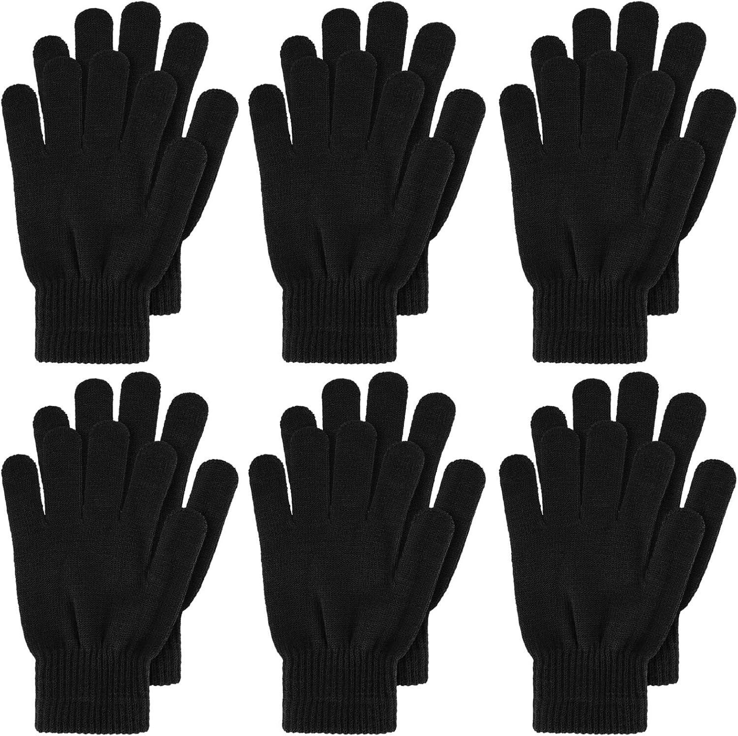 Boyiee 6 Pairs Knit Gloves Pack Winter Adult Stretchy Warm Full Fingers Gloves Pack for Unisex Women Gift