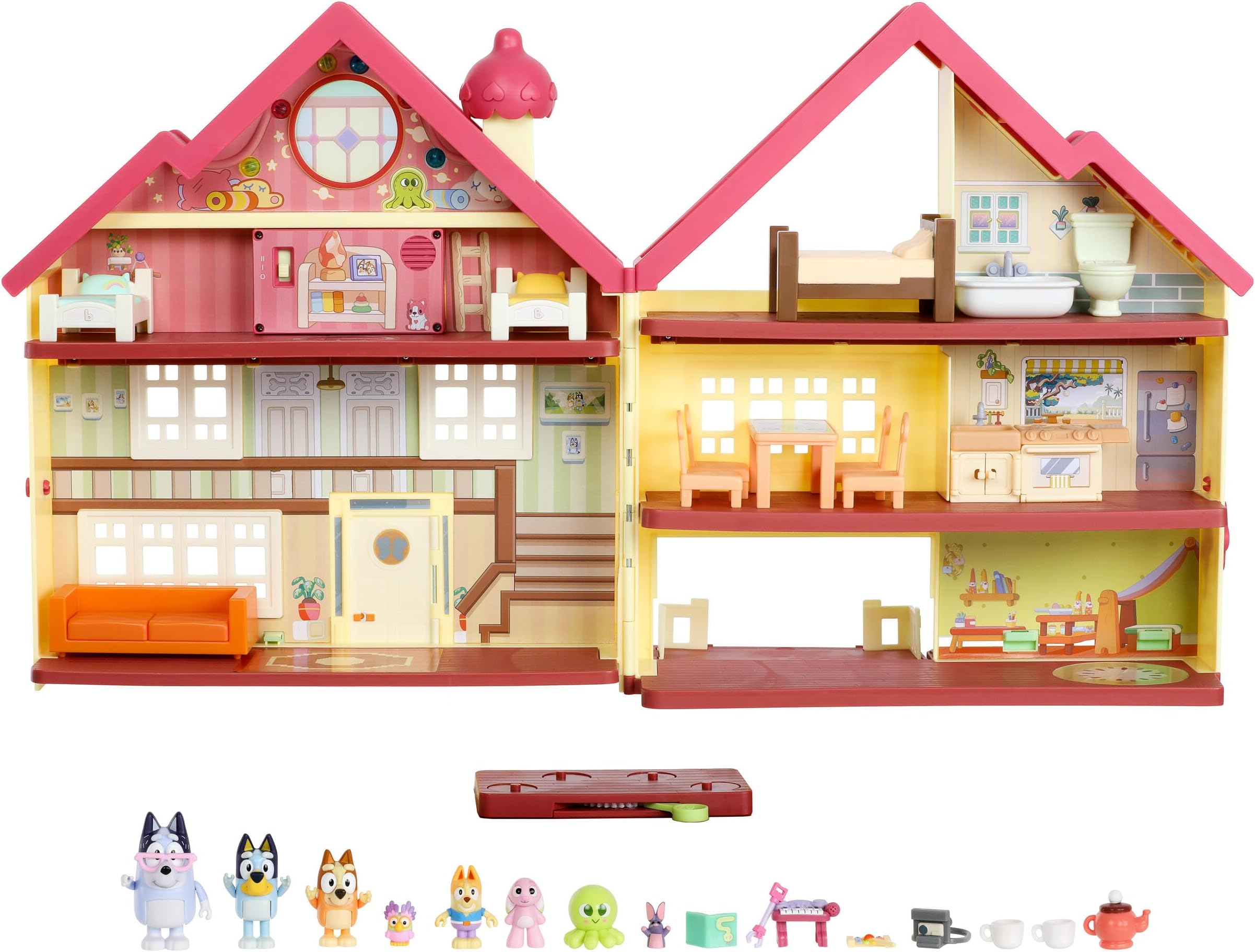 Bluey XL House Playset, Interactive Lights, Sounds & Dance Floor | 17in tall, 3 levels, 50+ phrases, spinning dance floor, 4 figures incl. Bluey & Bingo; kids ages 3+