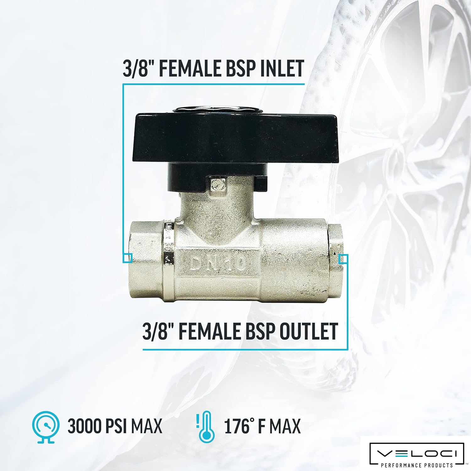 MTM Hydro Original DN10 Italian Brass Plated Ball Valve for Pressure Washing, Soft Washing and Industrial Applications