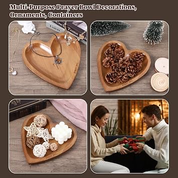Heart Prayer Bowl with Cross, Dough Wooden Prayer Bowl with Engraved Cross and 24 Cards, Religious Christian Gifts for Women Devotional Prayer Gifts Prayer Room Decor
