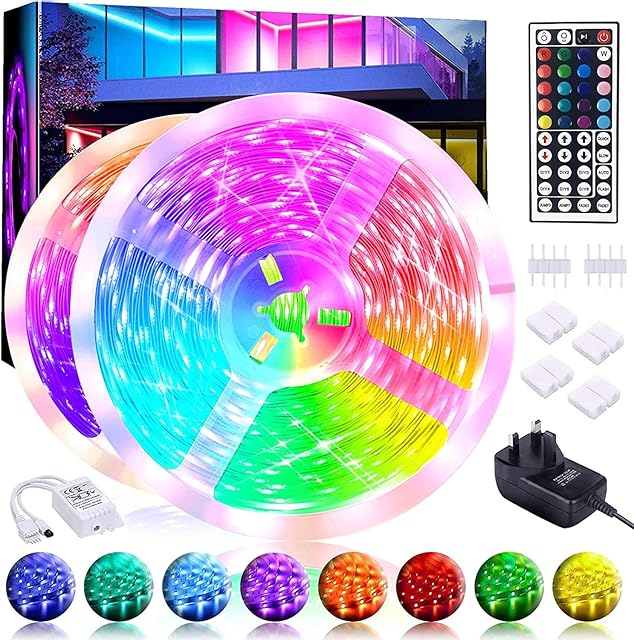 FANSIR LED Strip Lights 10m(32.8ft) RGB Colour Changing Strip Lights SMD 5050 Rope Lights with Remote & Control Box for Bedroom, Cabinet, Room, TV, Home, Party, Kitchen, Festival, DIY Decoration