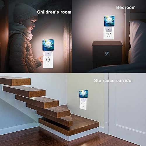 Miniatura 5 de Luz nocturna de loto blanco, hermosas luces nocturnas enchufables con sensor de atardecer a amanecer para dormitorio, baño y sala de estar, lámpara