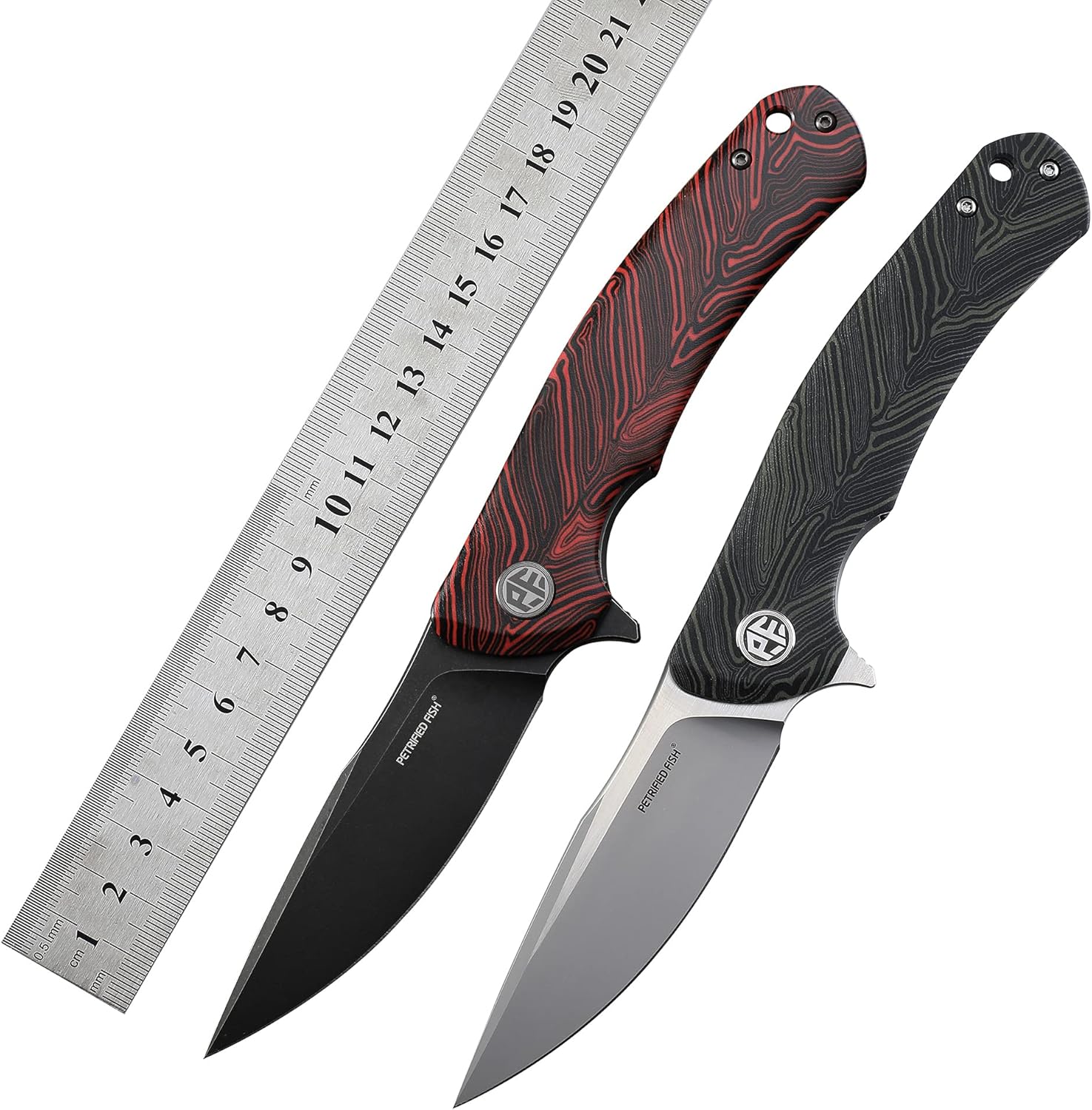 Petrified fish K110 Steel 949 Folding Knife Carbon Fiber G10 Handle Ceramic Ball bearings Camping Hunting Knives EDC tool (Red)