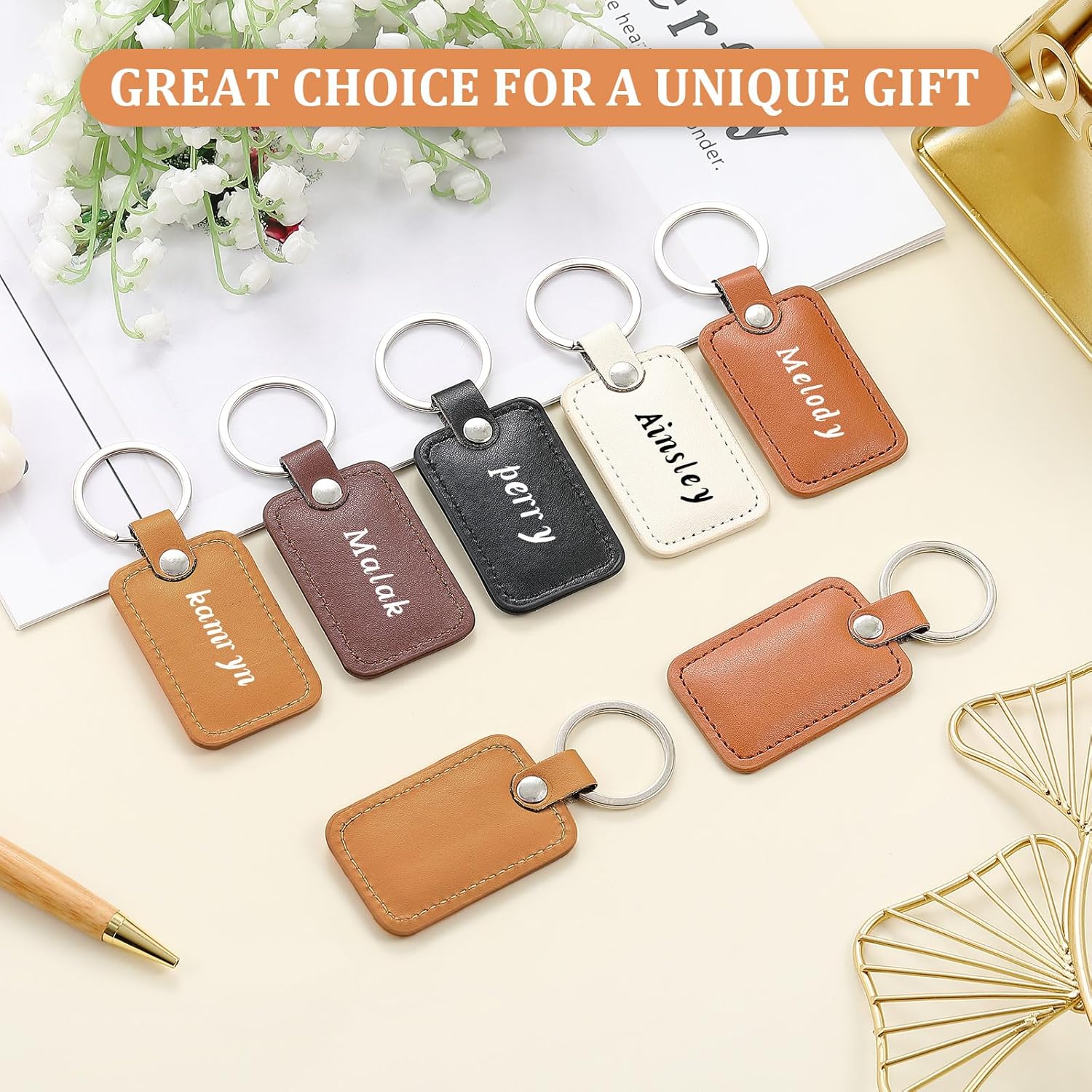Tondiamo 50 Pcs Leather Keychains Blank Kit, Bulk PU Laser Engraving Leather Key Fob DIY Craft Key Chains with Ring Holder for Men Women Car Birthday Gifts Business Supplies Decor