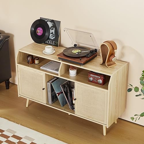 Miniatura 4 de RARZOE Soporte grande para tocadiscos, mesa giratoria de mediados de siglo con capacidad para hasta 400 álbumes, armario de almacenamiento de discos