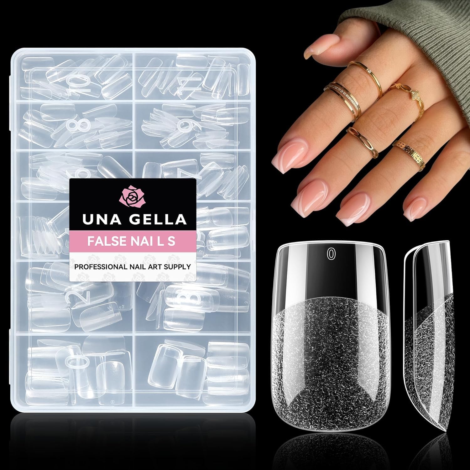 UNA GELLA Kurze Quadrat Tips für Gelnägel, 216 Stück 12 Größen Press On Nail Tips Soft Gel Nagel Vorgeformte Klare Square Nagelspitzen für Acrylic Nägel