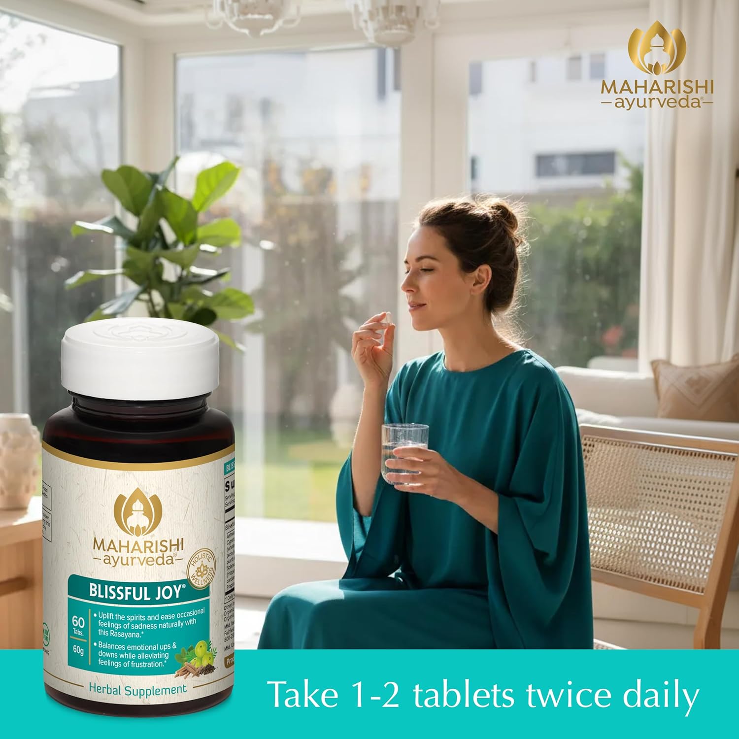 Maharishi Ayurveda Blissful Joy®– 1000 mg, 60 Tabs – Herbal Supplement that Promotes Balanced Emotions & Uplifts Your Mood Naturally, Promoting a Sense of Calm | Non-GMO.*