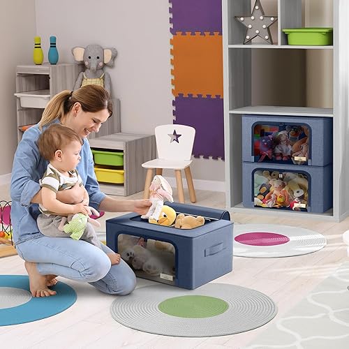 Miniatura 6 de Sorbus Cajas de almacenamiento con marco de metal - Bolsas organizadoras de ropa apilables y plegables - Contenedores de almacenamiento de tela