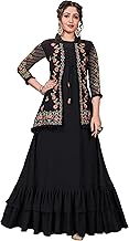 Miss Ethnik Women's Faux Georgette Semi Stitched Top With Faux Georgette Jacket Solid Flared Top Dress Material (Gown)