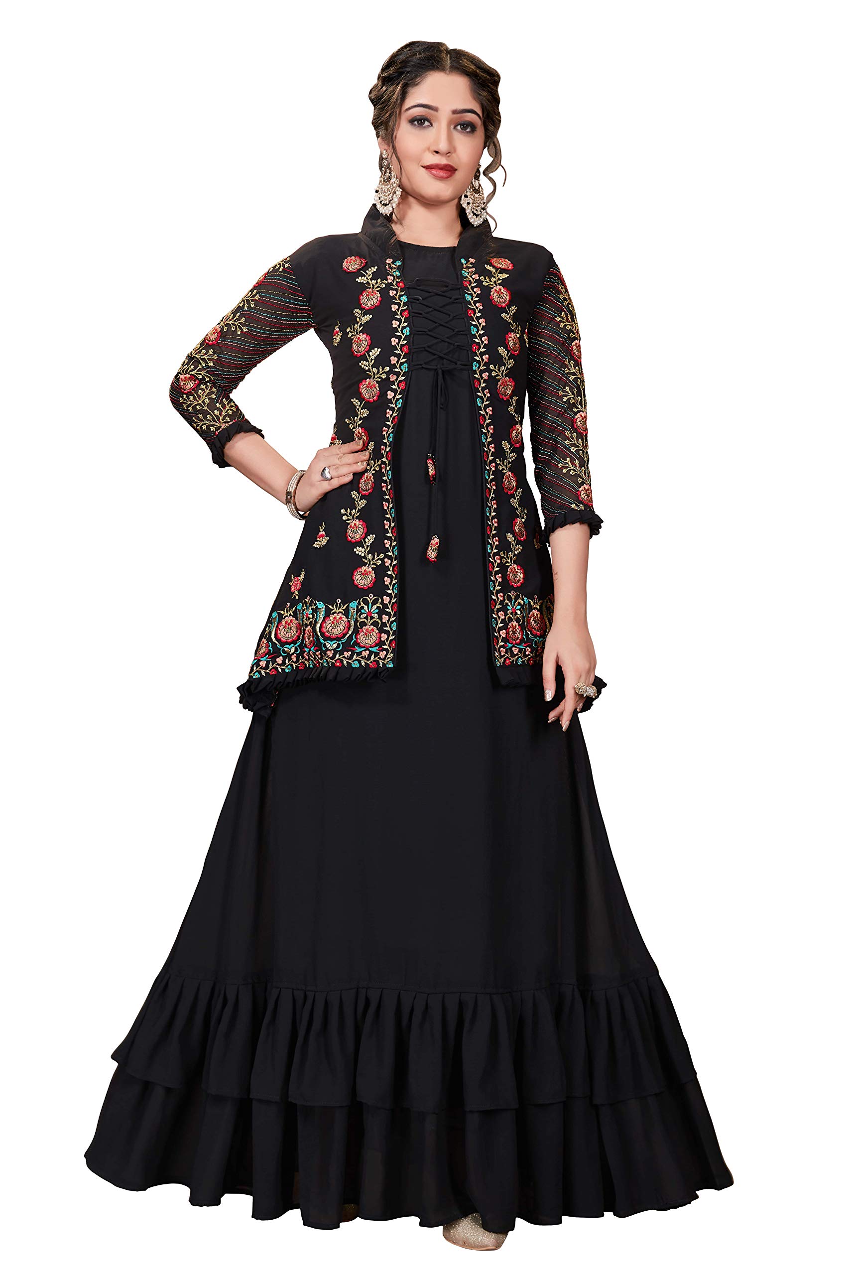Miss Ethnik Women's Solid Kurta With Embroidered Shrug