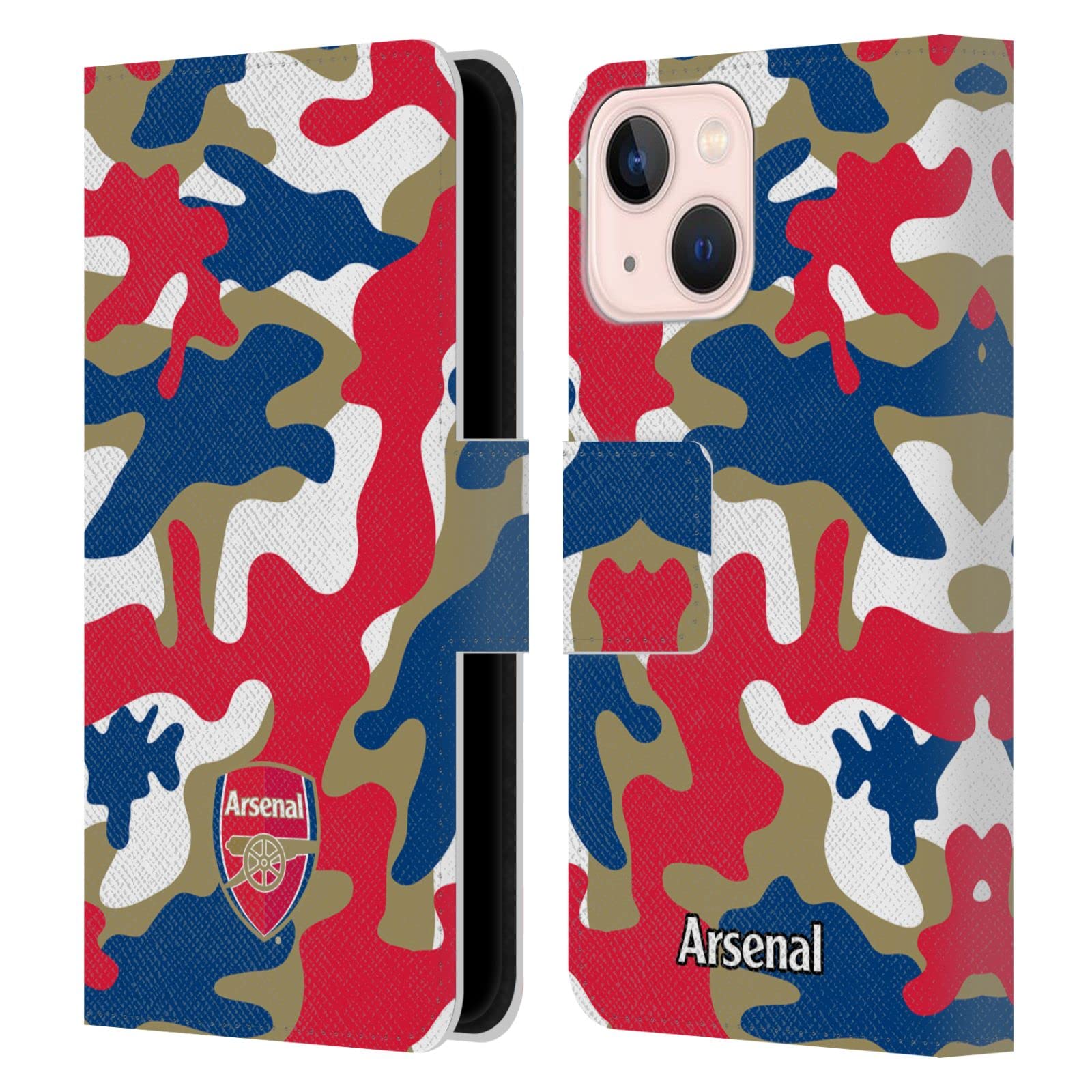 Head Case Designs Officially Licensed Arsenal FC Camouflage Crest Patterns Leather Wallet Case Compatible With Apple iPhone 13 Mini โ image 1
