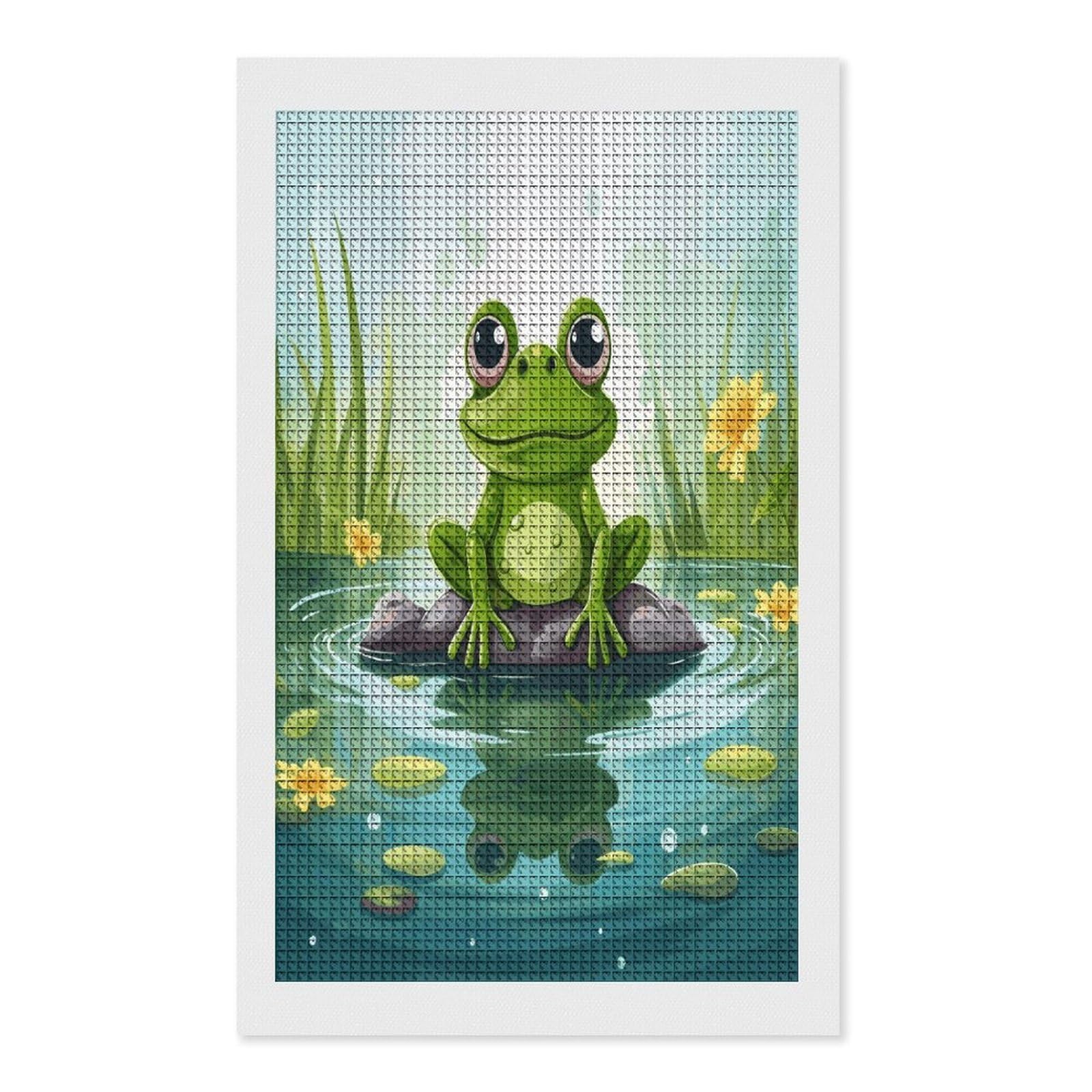 FodPand Frog in A Pond Diamond Painting Kit for Beginner Fun 5D DIY Crafts for Adults Diamond Art Kits Square Diamond Art Canvas Painting Gem Art Crafts for Home Wall Decor 12"x20"